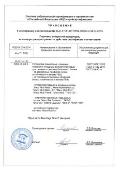 2019.04.04 Салехард - Приложение к сертификату устройства поворотные, откидные, поворотно-откидные, взломоустойчивые. ГОСТ 30777-2012